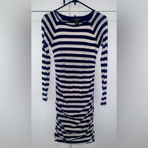 Ralph Lauren Rugby Navy Striped long-sleeve dress with rouched sides sz S